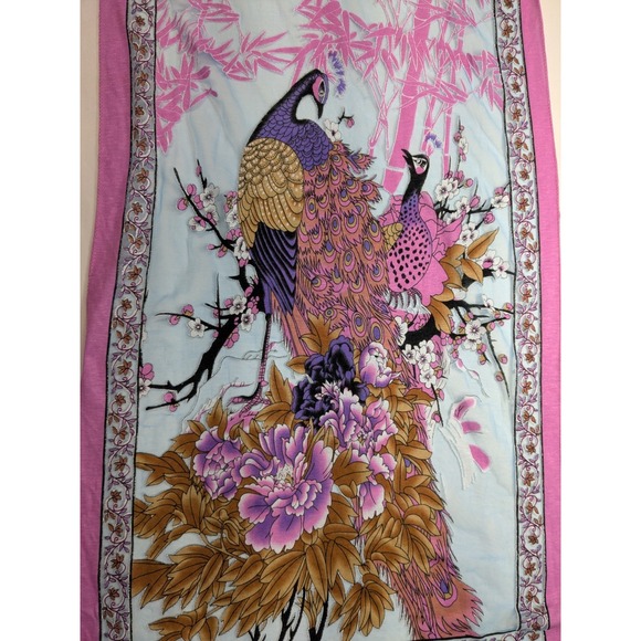 Vtg 90s Y2K Peacock Print Burnout Fringe Scarf Shawl Maximalist Oriental A076 - Picture 6 of 9